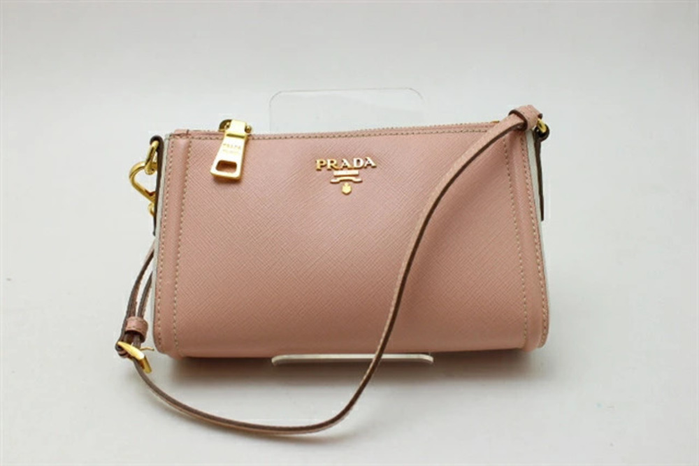 Prada Bag Pouch Clutch Accessory Saffiano Pink Ivory White